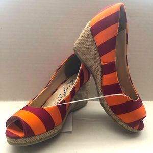 New Women’s Lillybee U Peep Toe Espadrilles Orange/Burgundy VT Various Sizes